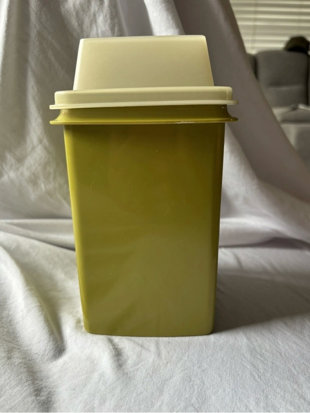 Vintage Olive Green Plastic Canister with Cream Lid